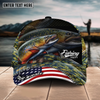 Maxcorners Fishing Fishing Make Me Happy Skinfish Flag Of US Sport Pattern Personalized Name 3D Cap (11 Breeds)