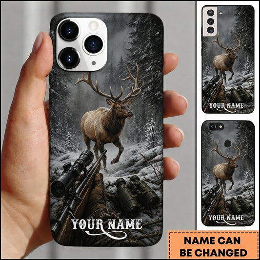 Maxcorners Hunting Elk Winter Forest Pursuit Customized Name Phone Case