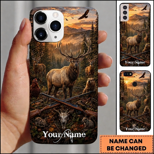 Maxcorners Hunting Wild Elk Golden Sunset Mountain Forest Customized Name Phone Case