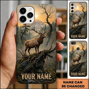 Maxcorners Hunting Wild Elk Mountain Sunrise Forest Cliff Wilderness Art Customized Name Phone Case
