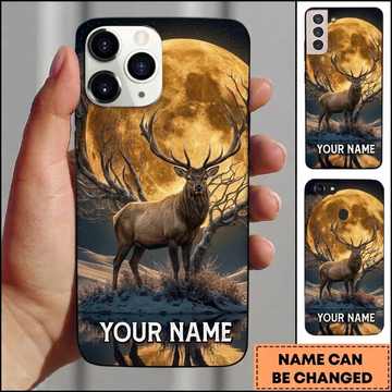 Maxcorners Hunting Majestic Elk Golden Full Moon Winter Night Customized Name Phone Case