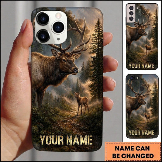 Maxcorners Hunting Elk Brown Golden Woodland Forest Customized Name Phone Case