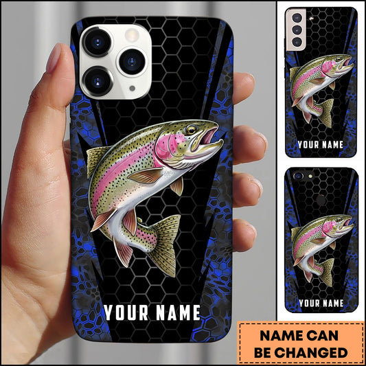 Maxcorners Trout Fishing 3D Realistic Honeycomb Tech Background Personalized Name Phone Case