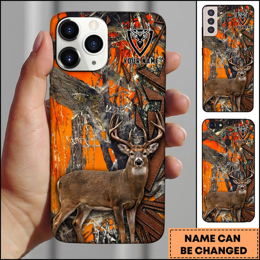 Maxcorners Whitetail Deer Leather Patch Hunting Camo Multicolor Options Personalized Name 3D Phonecase