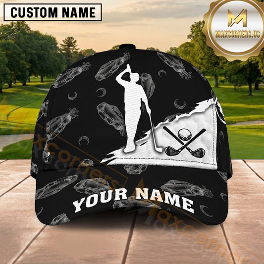 Maxcorners Golf Black Splatter Golfer Silhouette Personalized Cap