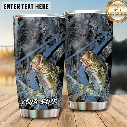 Maxcorners Fishing Tumbler Dark Blue Grunge Camouflage Design Personalized Name Tumbler (13 Species)