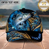 Maxcorners Fishing Blue Tribal Gold Accent Personalized Name 3D Shirt (13 Fish Species)