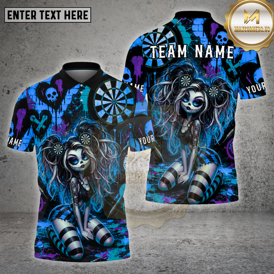 Maxcorners Darts Sugar Skull Girl Neon Graffiti Multicolor Options Personalized Name, Team Name 3D Shirt (4 Colors)