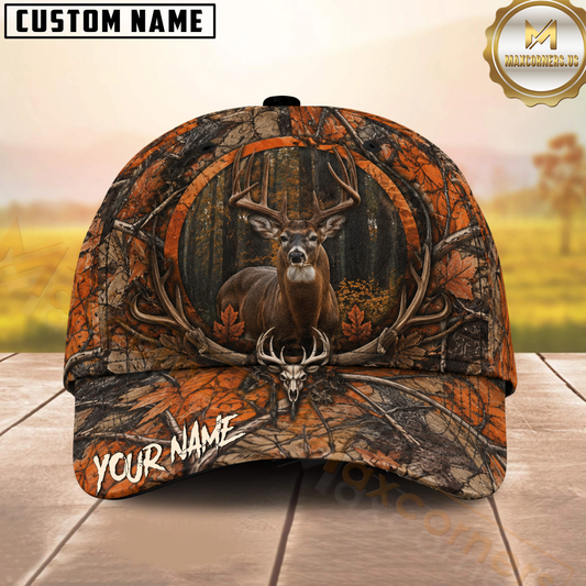 Maxcorners Whitetail Deer Hunting Autumn Forest Antlers Multiple Options Personalized Name 3D Cap