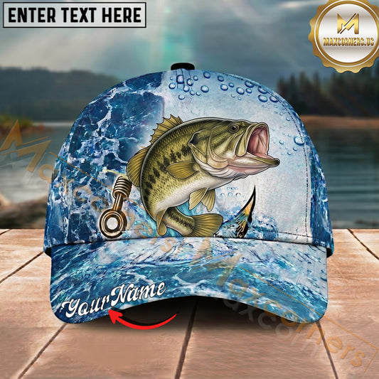 Maxcorners Fishing Ocean Bubble Artwork Personalized Name 3D Cap (12 Fish Species)