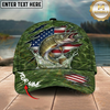 Maxcorners Fishing Green American Flag Splash Personalized 3D Cap (12 Fish Species)
