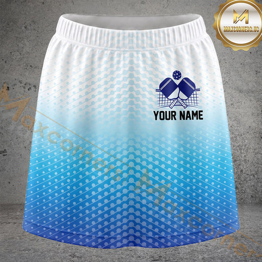Maxcorners Pickleball White Blue Gradient Dot Paddle Personalized 3D Skort, Skirts With Shorts