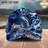 Maxcorners Fishing Blue Hexagon Compass Multi Options Personalized Name 3D Cap (11 Fish Species)