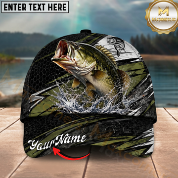 Maxcorners Fishing Hexagon Camo Water Splash Personalized 3D Cap (12 Fish Species)