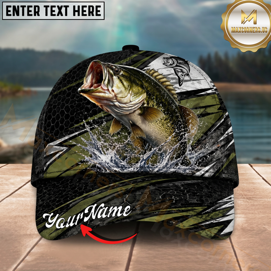 Maxcorners Fishing Hexagon Camo Water Splash Personalized 3D Cap (12 Fish Species)