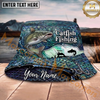 Maxcorners Fishing Blue Scale Angler Personalized Name 3D Bucket Hat (12 Fish Species)