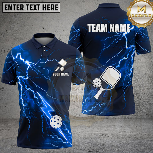 Maxcorners Pickleball Polo Electric Bolt Paddle Ball Multiple Options Personalized Name, Team Name 3D Shirt