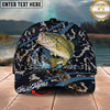 Maxcorners Fishing Black Marble Pattern Personalized Name 3D Cap (12 Fish Species)