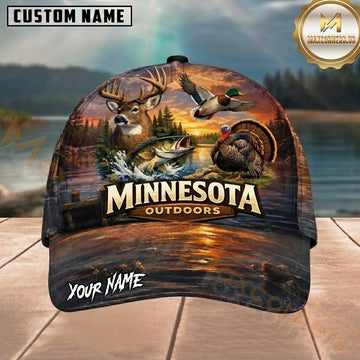 Maxcorners Fishing Minnesota Outdoor Wildlife Sunset Scene Customized Name 3D Cap