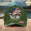 Maxcorners Fishing Green American Flag Splash Personalized 3D Cap (12 Fish Species)