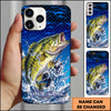 Maxcorners Fishing Blue Geometric Splash Wave Personalized Name Phone Case (12 Fish Species)