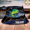 Maxcorners Fishing Navy Gold Wave Personalized Name 3D Bucket Hat (12 Fish Species)