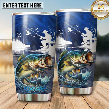 Maxcorners Fishing Tumbler Moonlit Lake Casting Scene Design Personalized Name Tumbler (13 Species)