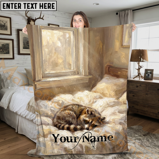 Maxcorners Calm Raccoon Napping by Window Impressionist Art Personalized 3D Blanket