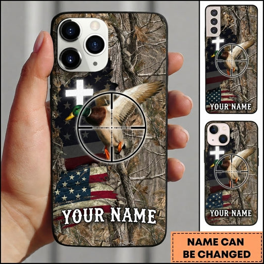 Maxcorners Hunting Duck American Flag Crosshair Customized Name Phone Case