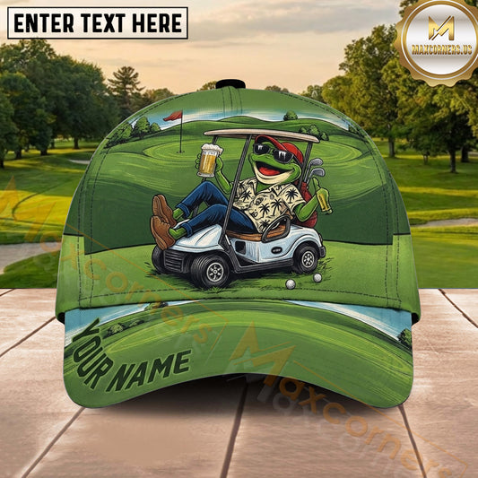 Maxcorners Golf Cool Frog Golf Cart Personalized Name 3D Classic Cap
