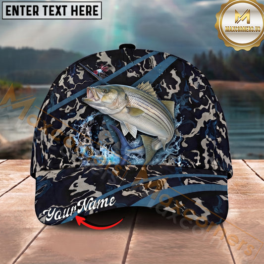 Maxcorners Fishing Black Marble Pattern Personalized Name 3D Cap (12 Fish Species)