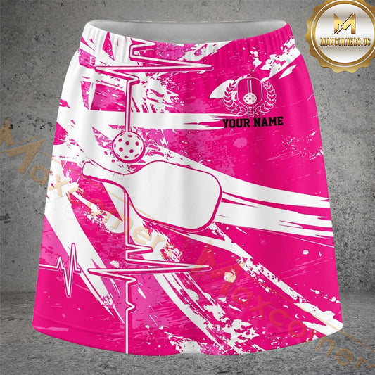Maxcorners Pickleball Pink Paddle Paint Graphic Personalized 3D Skort, Skirts With Shorts