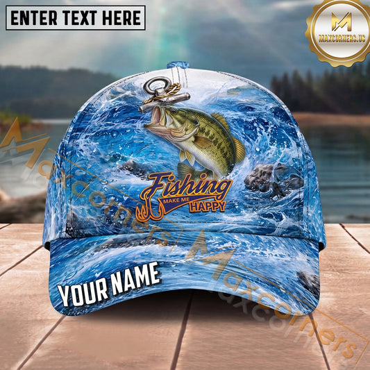 Maxcorners Fishing Ocean Anchor Wave Personalized Name 3D Cap (12 Fish Species)