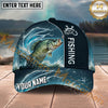 Maxcorners Fishing Blue Water Wave Personalized Name 3D Cap (12 Fish Species)