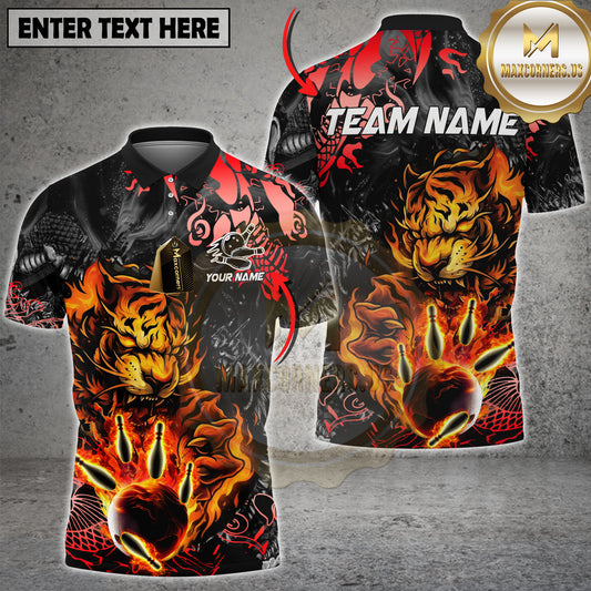 Maxcorners Bowling Lion Flaming Power Graphic Multicolor Options Personalized Name, Team Name 3D Shirt (4 Colors)