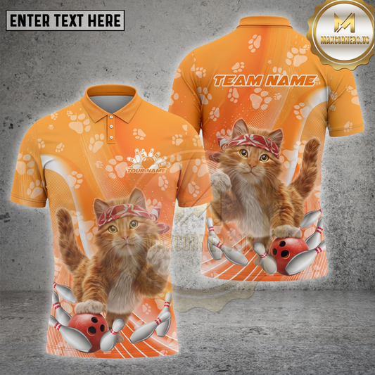 Maxcorners Cat Bowling Shirt Cute Bandana Kitten Multiple Options Personalized Name, Team Name 3D Shirt