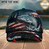 Maxcorners Fishing Patriotic American Flag Splash Personalized 3D Cap (12 Fish Species)
