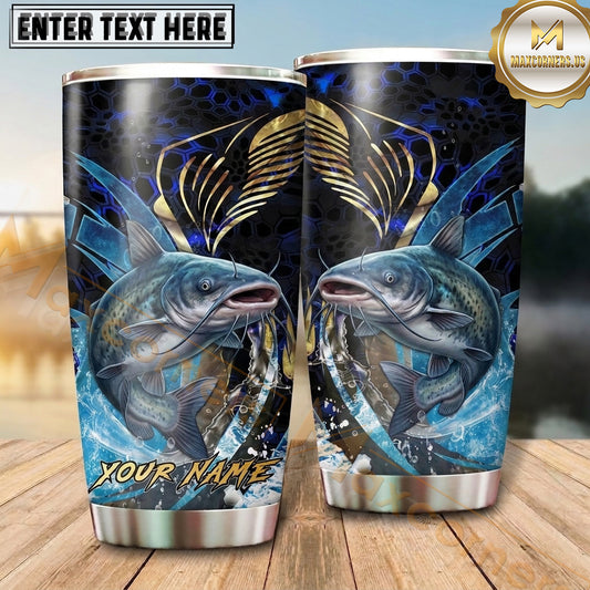 Maxcorners Fishing Tumbler Golden X-Ray Skeleton Design Personalized Name Tumbler (13 Species)