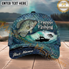 Maxcorners Fishing Teal Scale Ocean Boat Personalized Name 3D Cap (12 Fish Species)