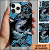 Maxcorners Fishing Blue Grunge Paint Splash Dynamic Art Personalized Name Phone Case (10 Fish Species)