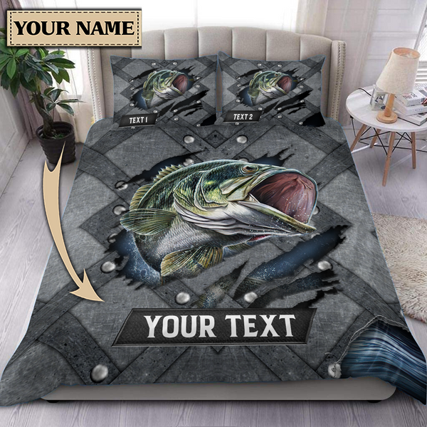 Maxcorners Grey Personalized Fishing Bedding Set