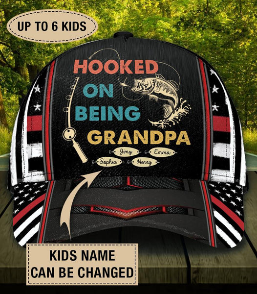 Maxcorners Personalized Name Hooked On Being Grandpa Red Fishing Cap