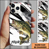 Maxcorners Fishing Black White Abstract Brush Strokes Personalized Name Phone Case (10 Fish Species)