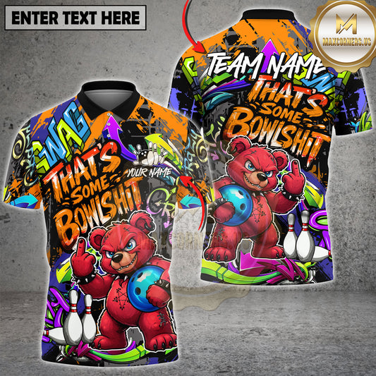 Maxcorners Evil Teddy Bear Bowling Dark Cute Cartoon Multicolor Options Personalized Name, Team Name 3D Shirt (3 Colors)