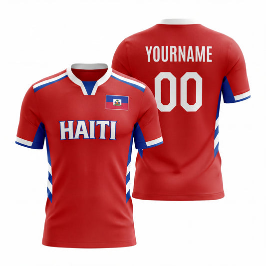 Maxcorners Personalized Haiti Soccer Jersey 3D T Shirt Custom Football Fan Apparel For Men Women Kids