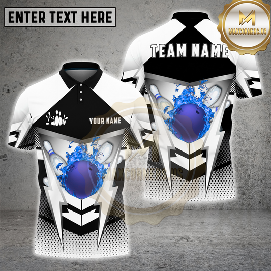 Maxcorners Bowling Shirt Lightning Strike Fire Ball Graphic Multicolor Options Personalized Name, Team Name 3D Shirt (4 Colors)