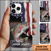 Maxcorners Fishing American Flag Patriotic Splash Personalized Name Phone Case (10 Fish Species)