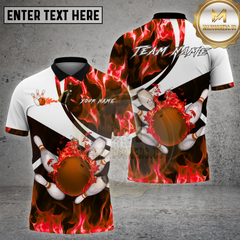 Maxcorners Bowling Shirt Blue Fire Storm Strike Multi Options Personalized Name, Team Name 3D Shirt