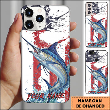 Maxcorners Marlin Fishing Patriotic Paint Splash Water Effect Personalized Name Phone Case