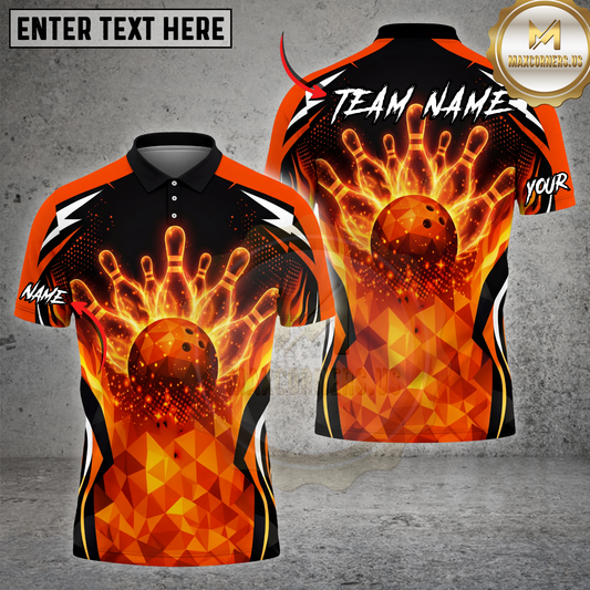 Maxcorners Bowling Shirt Fire Strike Ball Explosion Pins Power Graphic Multicolor Options Personalized Name, Team Name 3D Shirt (4 Colors)